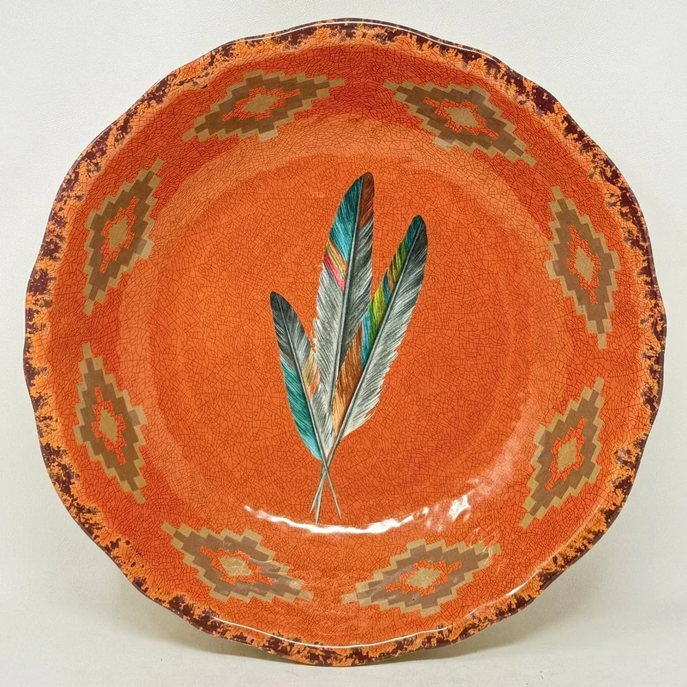 HiEnd Accents Southwest Native Feather Textured Melamine Ex Lg Bowl 14